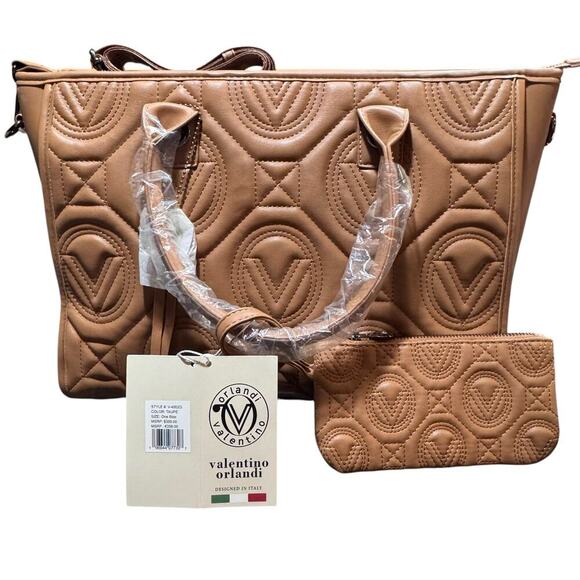 NWT - Valentino Orlandi XL Quilted Tote Bag, Taupe - Picture 1 of 13